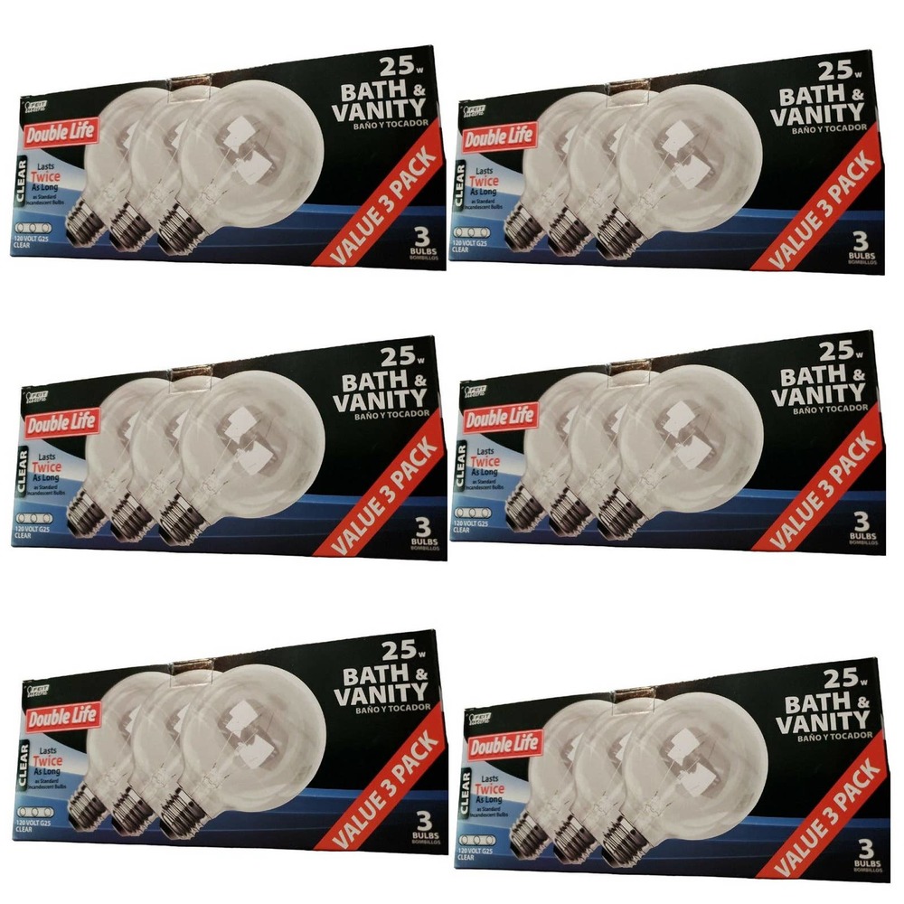 CS/18 Feit 25W Vanity Bulbs 25G25 Double Life Over Incandescent Light Bulbs